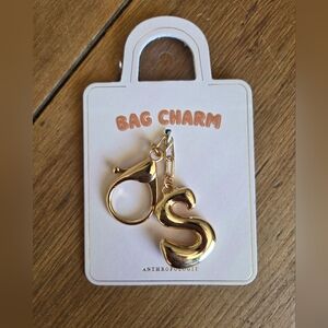 Anthropologie Gold 'S' Initial Bag Charm Key Holder